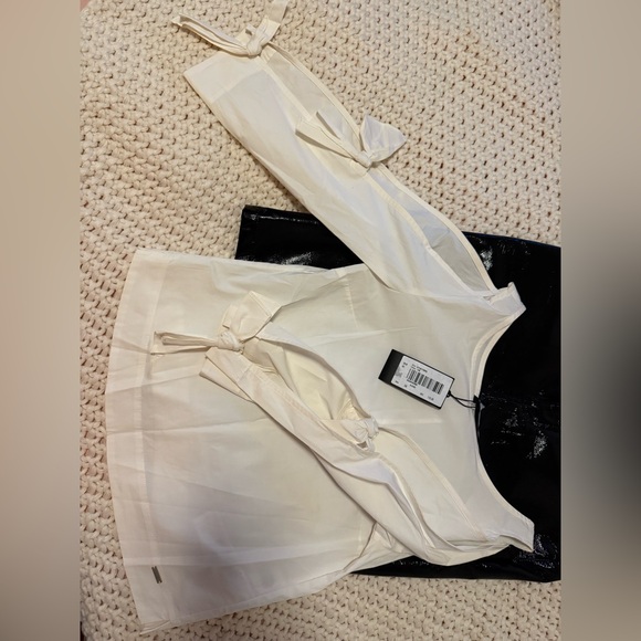 Armani Exchange Cream Blouse with Tie Sleeves - Picture 4 of 4